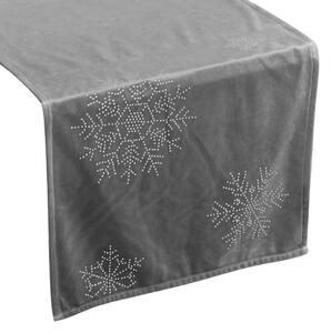Vianočná zamatová štóla na stôl sivej farby Sivá