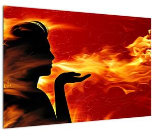 Obraz zeny s plameňmi (90x60 cm)