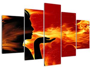 Obraz zeny s plameňmi (150x105 cm)
