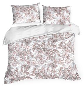 Biele posteľné obliečky s ružovými ornamentmi Ružová