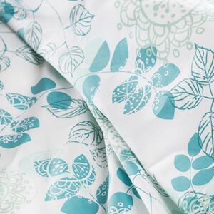 Biele posteľné obliečky s motívom listov v tykysovej farbe Tyrkysová