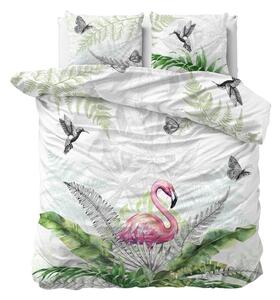Biele bavlnené posteľné obliečky s exotickým motívom 200 x 220 cm Biela