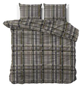 Originálne hnedo sivé posteľné obliečky s geometrickým motívom štvorcov 200 x 220 cm Hnedá