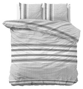 Štýlové bielo sivé posteľné obliečky s jemným vzorovaním 200 x 220 cm Biela