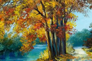 Obraz maľované stromy vo farbách jesene