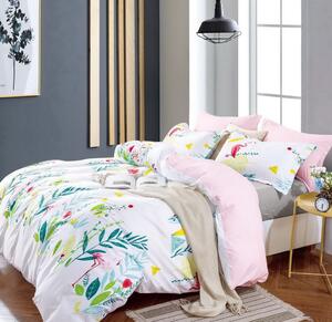 Biele posteľné obliečky s farebným tropickým motívom Biela