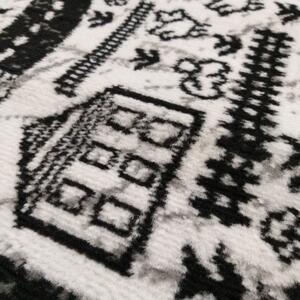 Čierno biely detský koberec s motívom mesta Šírka: 80 cm | Dĺžka: 150 cm