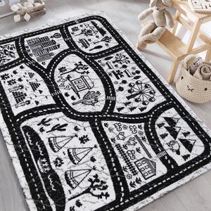 Čierno biely detský koberec s motívom mesta Šírka: 80 cm | Dĺžka: 150 cm