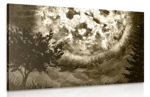 Obraz žiarivý mesiac na nočnej oblohe v sépiovom prevedení