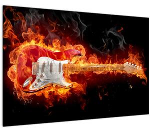 Obraz - Gitara v plameňoch (90x60 cm)