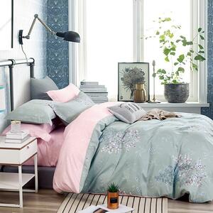 Jemné obojstranné posteľné obliečky sivo ružové s motívom kvetov Sivá