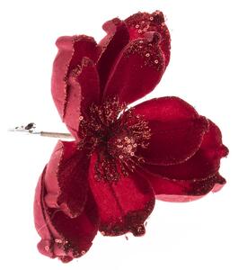 Umelá vianočná kvetina na klipe červená, 26 x 15 cm