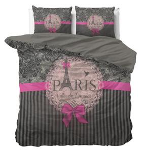 Luxusné romantické bavlnené sivé posteľné obliečky s motívom PARIS 200 x 220 cm Sivá