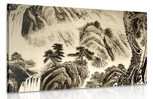 Obraz čínska krajinomaľba v sépiovom prevedení