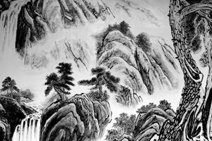Obraz čínska krajinomaľba v čiernobielom prevedení
