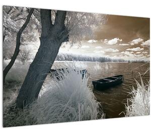Obraz loďky na jazere (90x60 cm)
