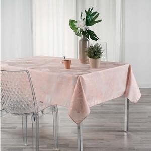 Brilatný ružový obrus na stôl s motívom lesklých listov 150 x 240 cm Ružová