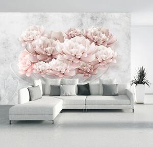 Fototapeta - Ružové kvety na stene (296x200 cm)