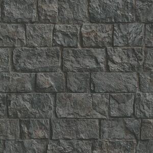 Vliesové tapety na stenu IMPOL 10394-15, rozmer 10,05 m x 0,53 m, obkladový kameň čierno-hnedý, Erismann
