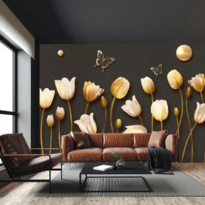 Fototapeta - Zlaté tulipány (296x200 cm)