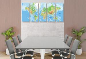 5-dielny obraz klasická mapa sveta