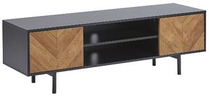 TV stolík čierna so svetlým drevom 140 cm 2 skrinky 2 police industriálny dizajn obývacia izba
