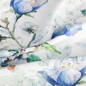 Krásny krátky biely záves s modrými kvetmi Biela