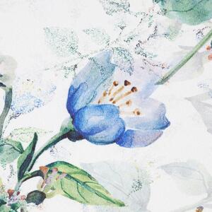 Krásny krátky biely záves s modrými kvetmi Biela