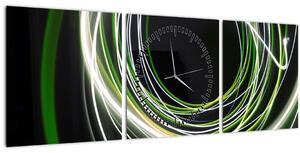 Obraz zelených čiar (s hodinami) (90x30 cm)