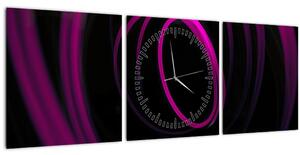 Obraz - fialové čiary (s hodinami) (90x30 cm)