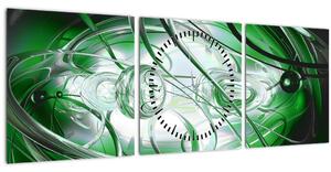 Zelený abstraktný obraz (s hodinami) (90x30 cm)