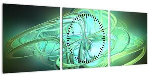 Obraz zelenej abstrakcie (s hodinami) (90x30 cm)