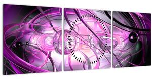 Obraz krásnej fialovej abstrakcie (s hodinami) (90x30 cm)