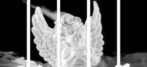 5-dielny obraz čiernobiely starostlivý anjelik na nebi