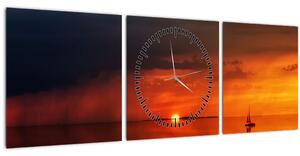 Obraz západu slnka s plachetnicou (s hodinami) (90x30 cm)