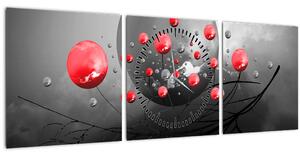 Obraz červených abstraktných gulí (s hodinami) (90x30 cm)