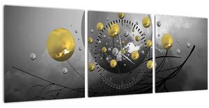 Obraz zlatých abstraktných gulí (s hodinami) (90x30 cm)