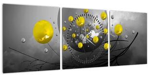 Obraz - žlté abstraktné gule (s hodinami) (90x30 cm)
