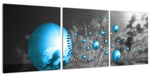 Obraz svetlo modrých gulí (s hodinami) (90x30 cm)