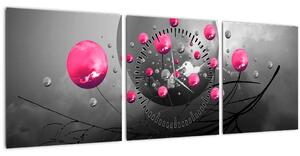 Obraz ružových abstraktných gulí (s hodinami) (90x30 cm)