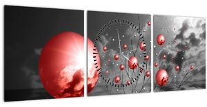 Obraz červených gulí (s hodinami) (90x30 cm)