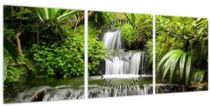 Obraz - Vodopád v dažďovom lese (s hodinami) (90x30 cm)