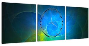 Obraz modrej abstrakcie (s hodinami) (90x30 cm)