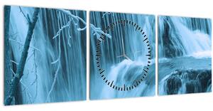 Obraz - ľadové vodopády (s hodinami) (90x30 cm)