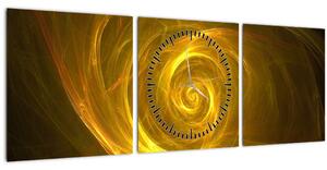 Obraz abstraktnej žltej špirály (s hodinami) (90x30 cm)