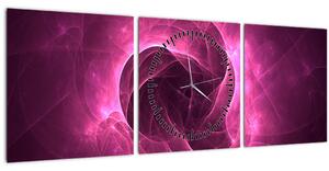 Obraz modernej ružovej abstrakcie (s hodinami) (90x30 cm)
