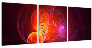 Moderný obraz ružovej abstrakcie (s hodinami) (90x30 cm)