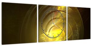 Obraz žltej abstraktnej špirály (s hodinami) (90x30 cm)