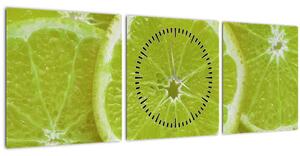 Obraz - citróny na reze (s hodinami) (90x30 cm)