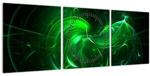 Obraz - zelená abstrakcia (s hodinami) (90x30 cm)